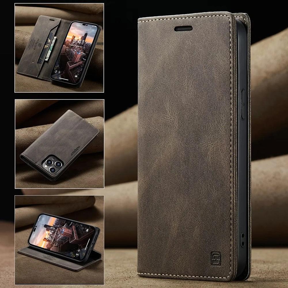 Premium Vintage Wallet Case for iPhone - Leather Flip Cover
