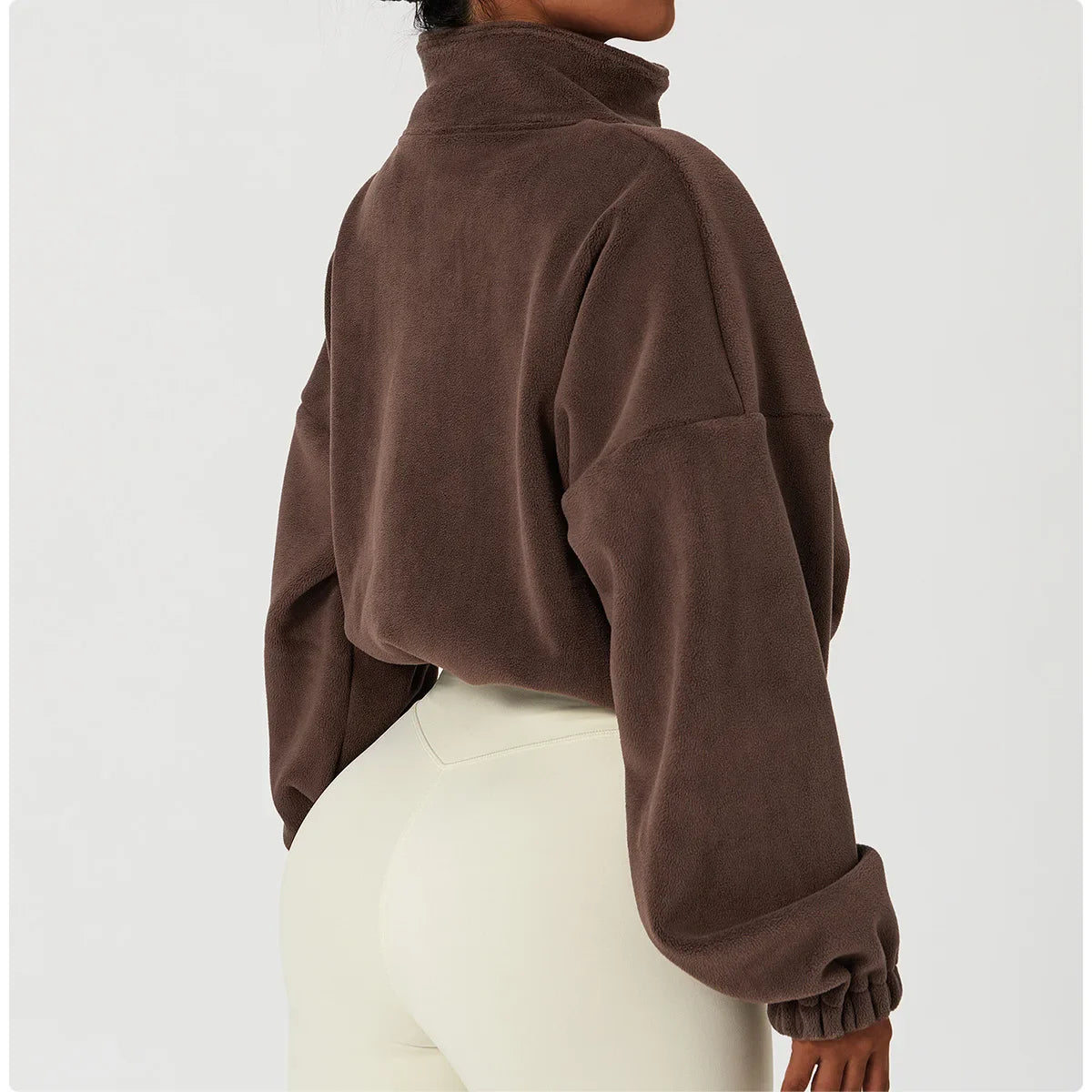 Sudadera con cremallera PolarFleece para mujer - Top corto acogedor