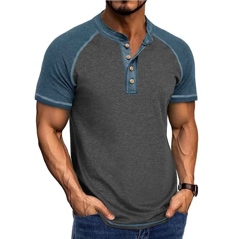 Camiseta de Cuello Alto de Parches Retro para Hombre