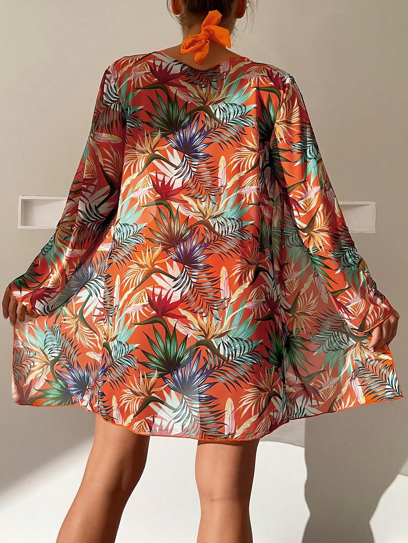 Elegant 3-Piece Halter Bikini Set with Kimono Cover-Up