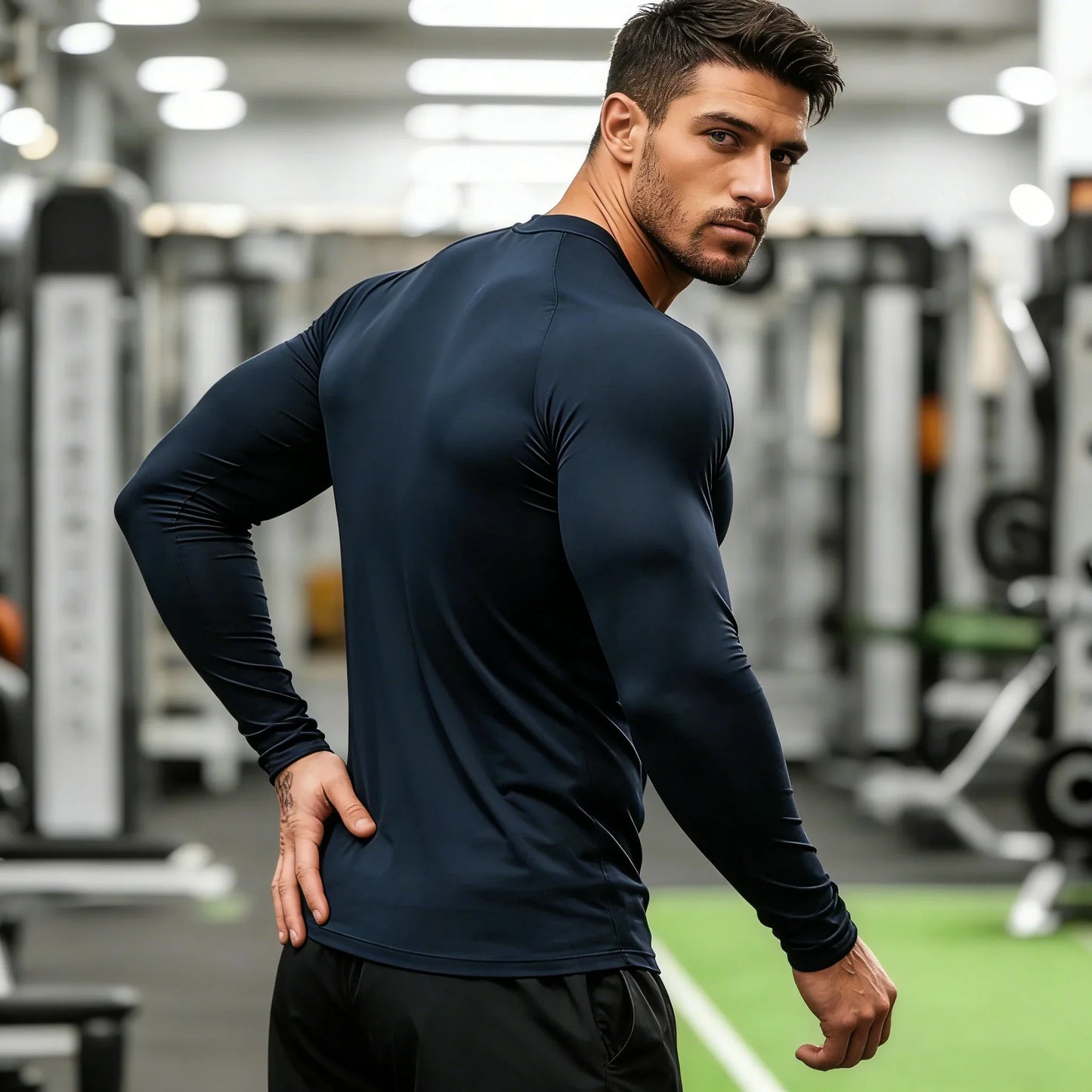 Camisa de Gimnasio de Manga Larga de Compresión para Hombre