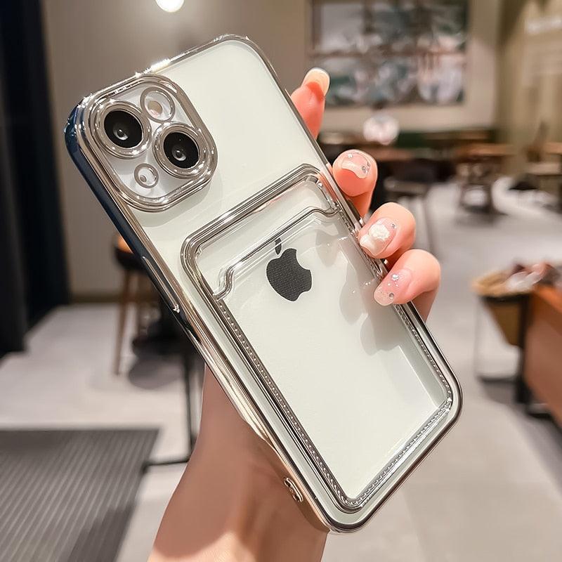 Coque de portefeuille transparente pour iPhone