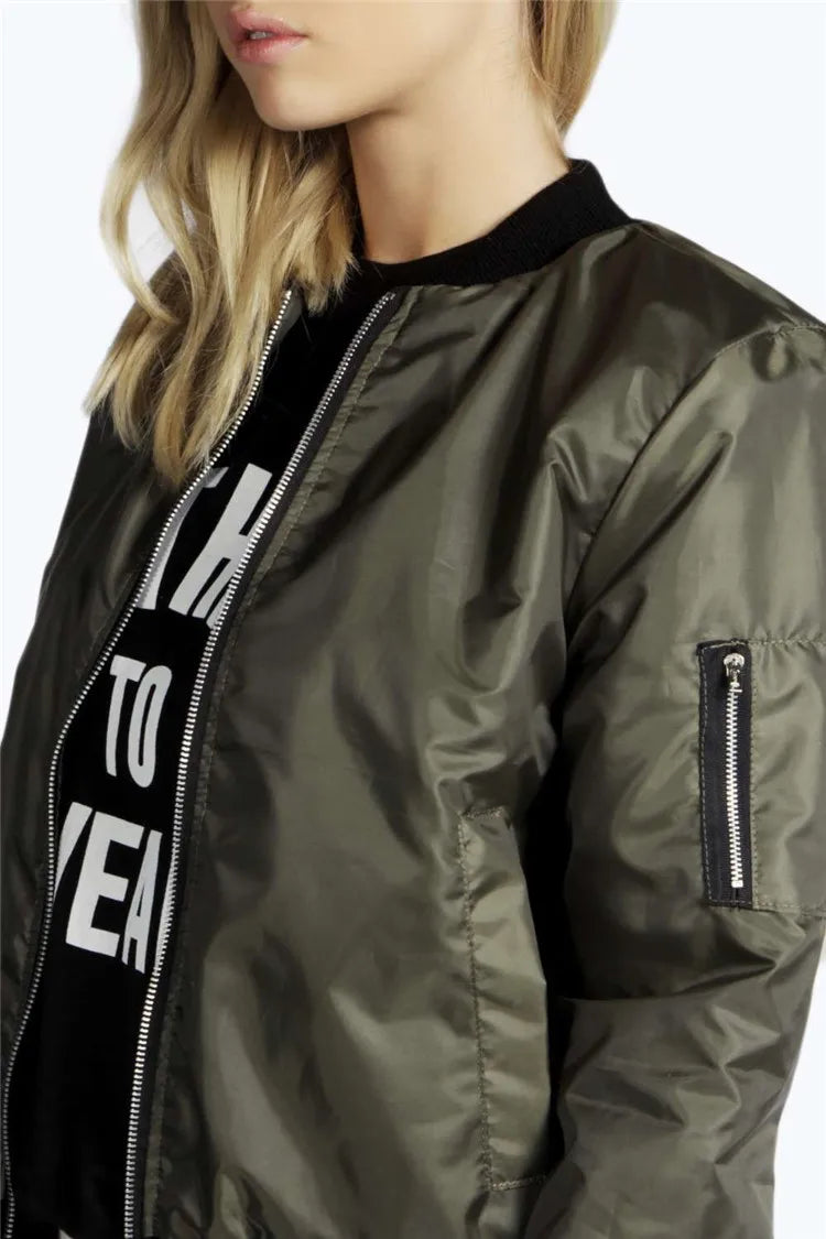 Chaqueta Bomber O-Cuello Vintage Chic: Esencial Atemporal de Otoño