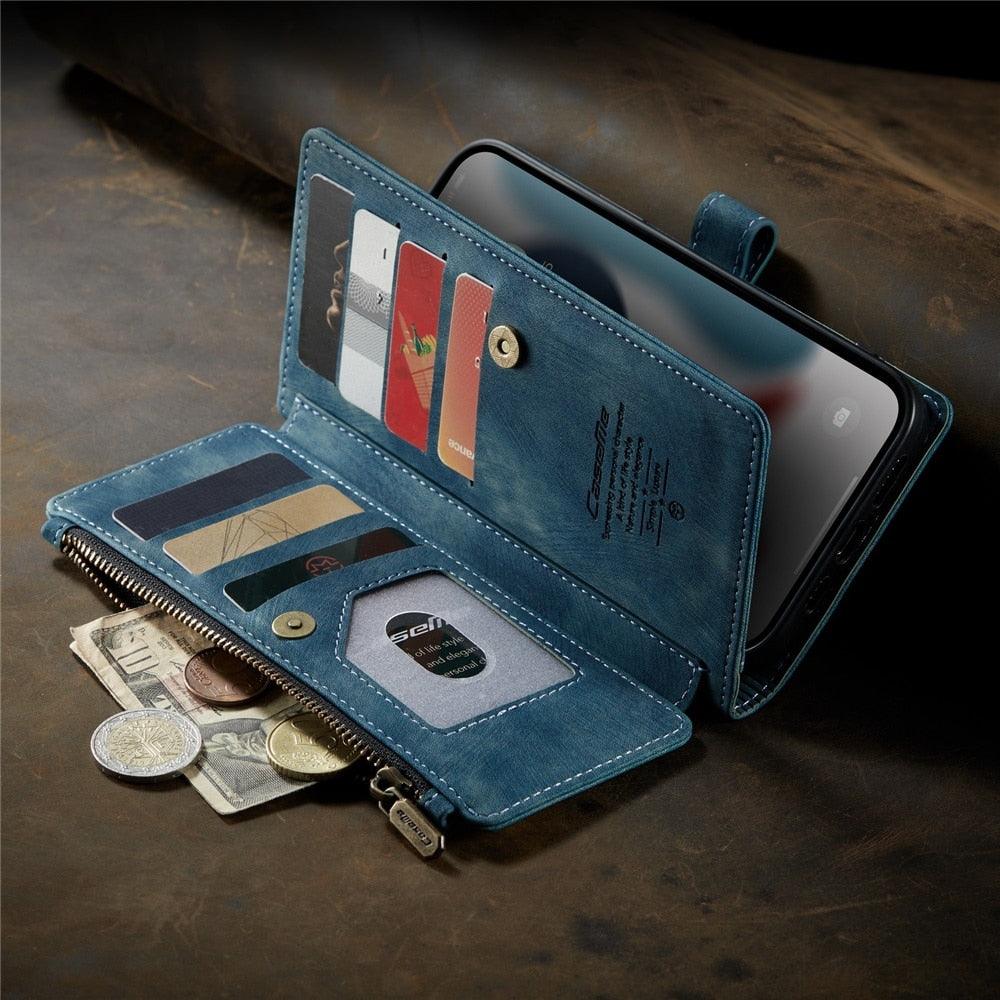 Vintage Leather Wallet Case for iPhone 11-14 Pro Max Mini