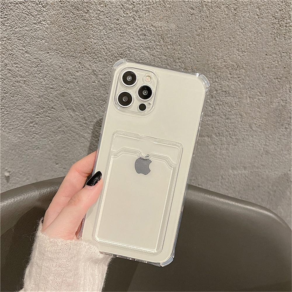 Transparent Card Slot Holder Case for iPhone Models