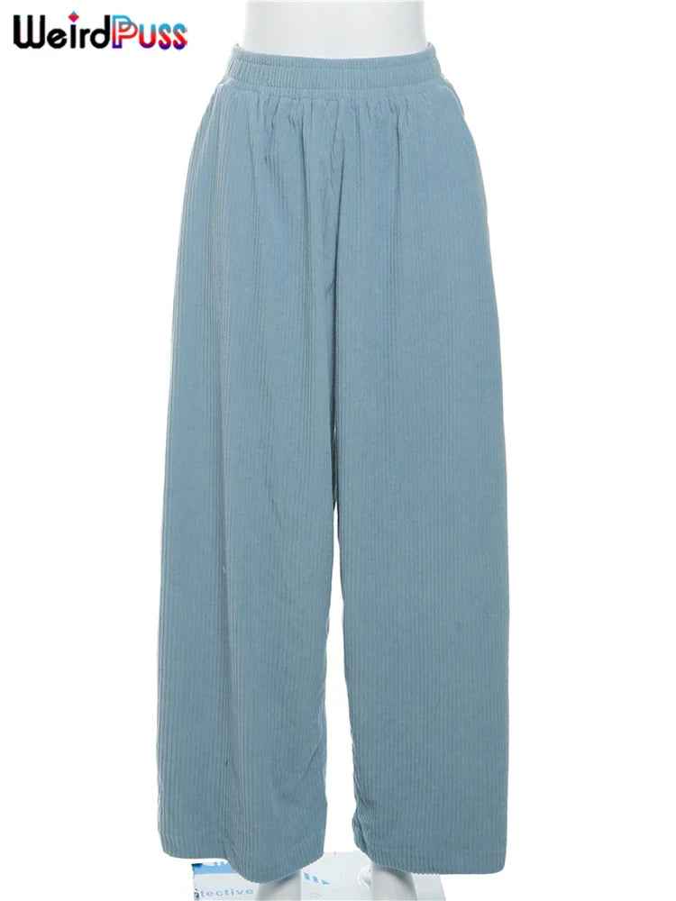Pantalons larges en velours côtelé taille haute pour femmes