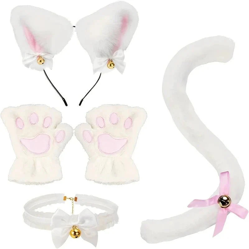 Conjunto de 5 Piezas de Guantes de Patas de Gato y Diadema de Orejas de Zorro