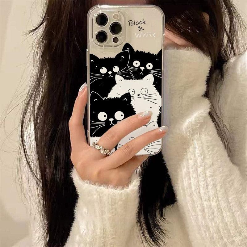 Cute Cat Transparent Phone Case for iPhone 11/12/13 Pro Max
