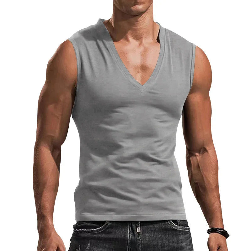 Débardeur d'entraînement en coton pour hommes, été, col en V