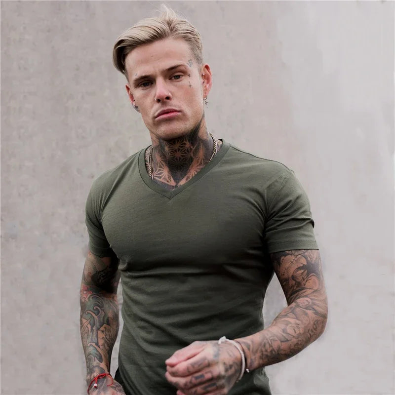 Men's V-Neck Short Sleeve Fitness T-Shirt