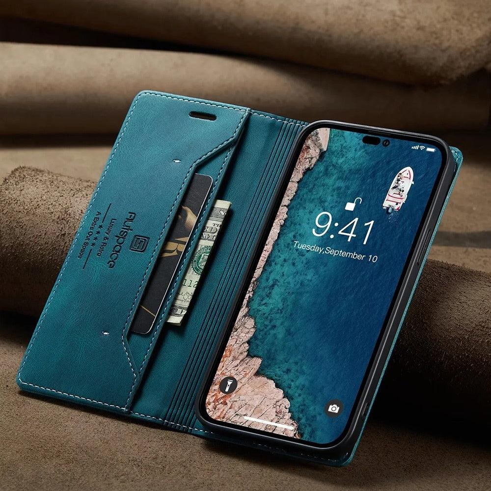 Premium Vintage Wallet Case for iPhone - Leather Flip Cover