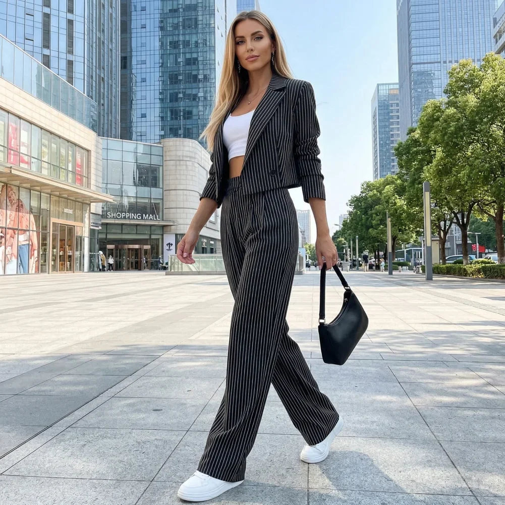 Costume de blazer et pantalon large 2 pièces pour femmes