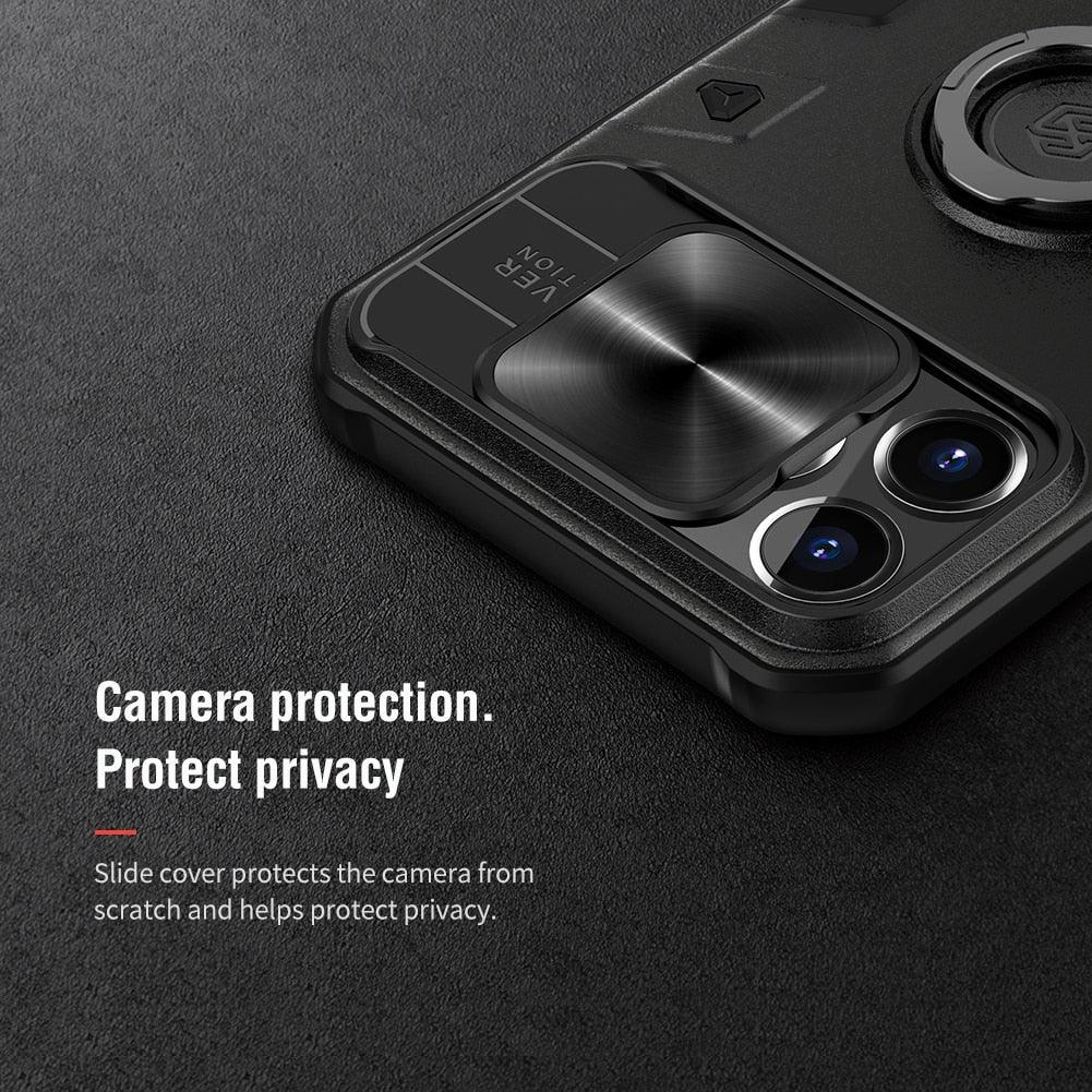 Funda Premium de Alta Resistencia para iPhone 13 con Cubierta Deslizante para Cámara