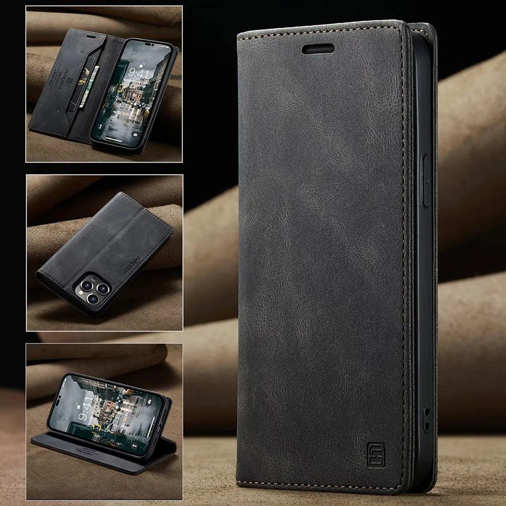 Premium Vintage Wallet Case for iPhone - Leather Flip Cover