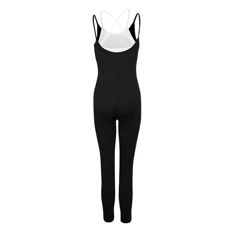 Sporty Black Backless Jumpsuit for Women