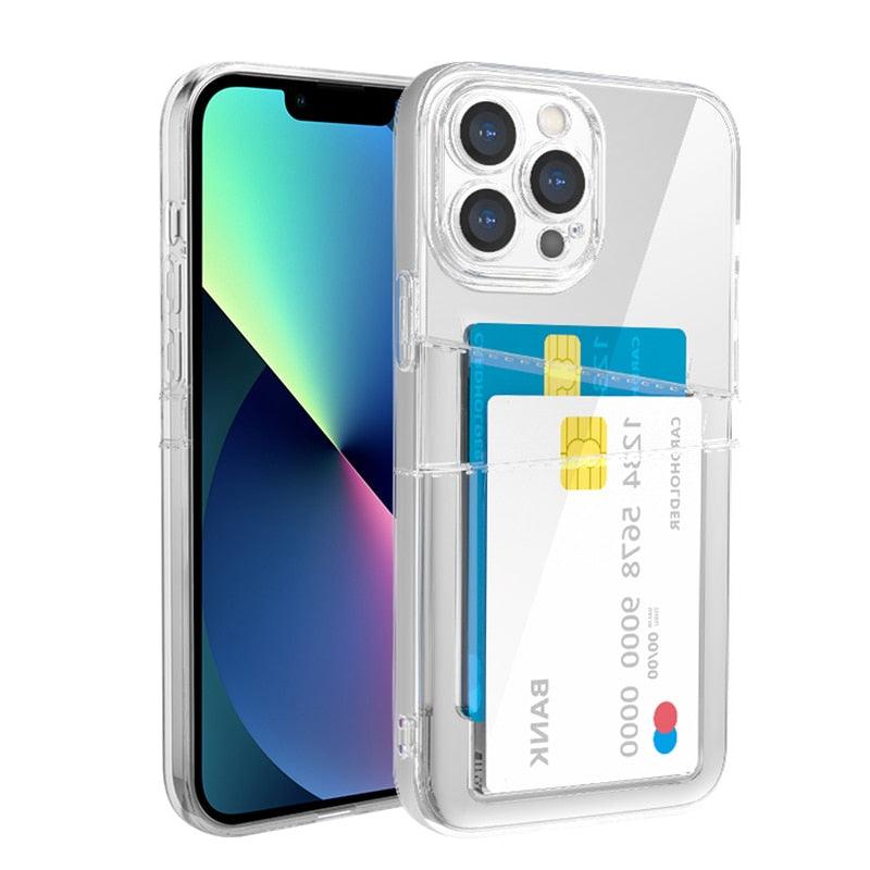 Coque de téléphone transparente antichoc avec double emplacement pour cartes pour iPhone