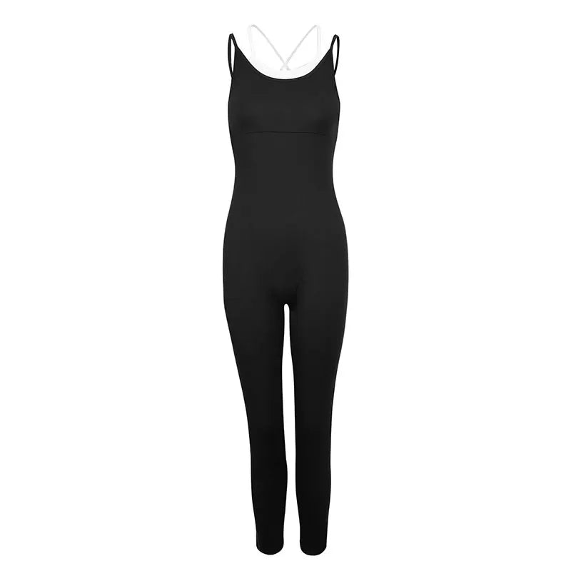 Sporty Black Backless Jumpsuit for Women