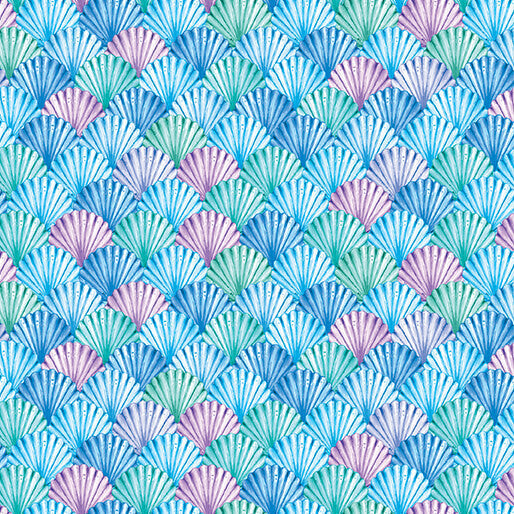 Scalloped Shells Blue Cotton Fabric - 44"/45" Per Yard