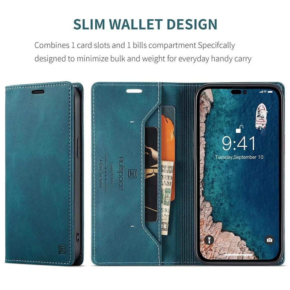 Premium Vintage Wallet Case for iPhone - Leather Flip Cover