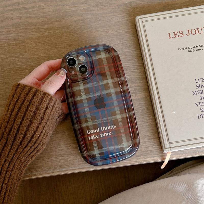 Funda suave de cuadrícula escocesa linda para iPhone 14/13/12/11