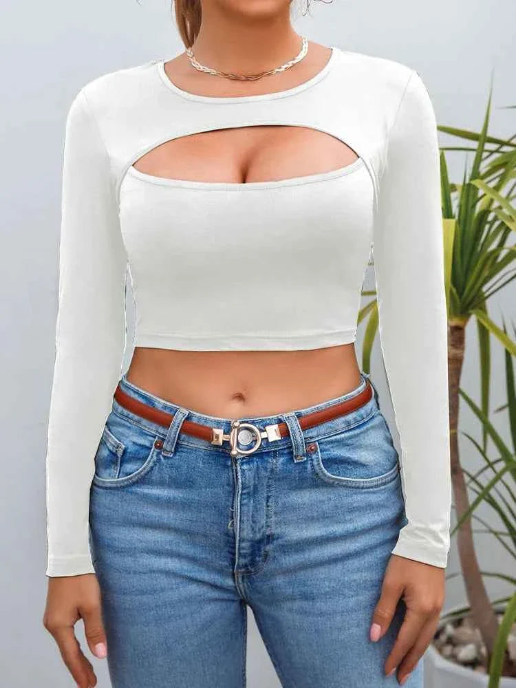 Crop Top à Manches Longues Découpé pour Femmes