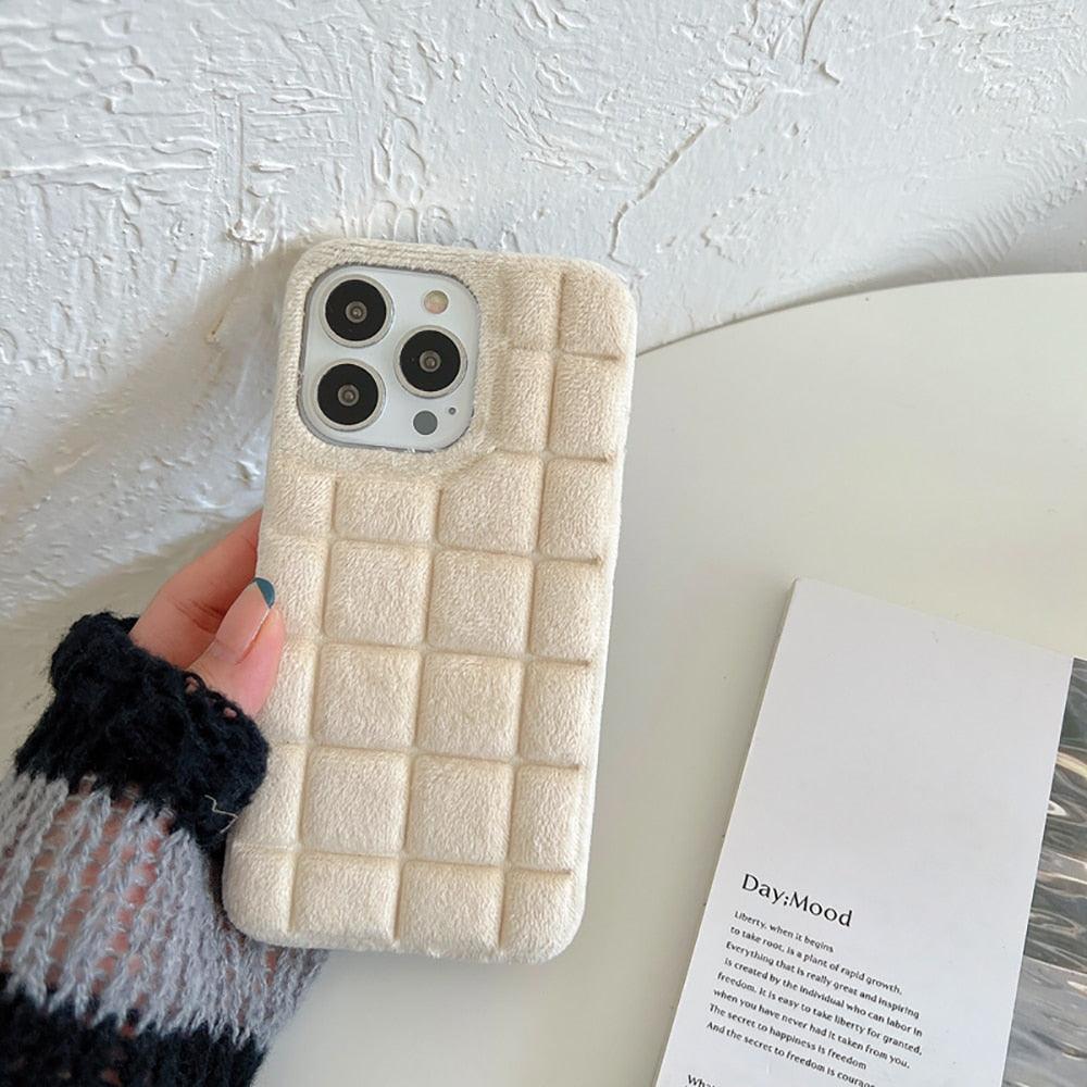 Plush Square Lattice Phone Case for iPhone - Soft & Stylish