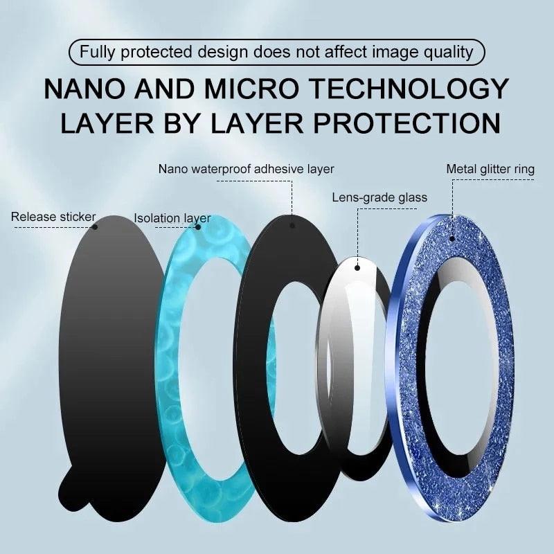 Sparkling Diamond Camera Lens Protector for iPhone 14/13/12/11 Pro Max - Premium Glittering Metal Ring - Korvel