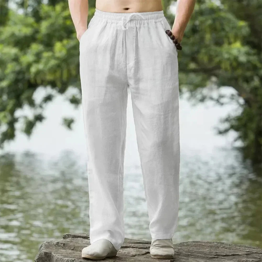 Pantalons décontractés en lin et coton pour hommes