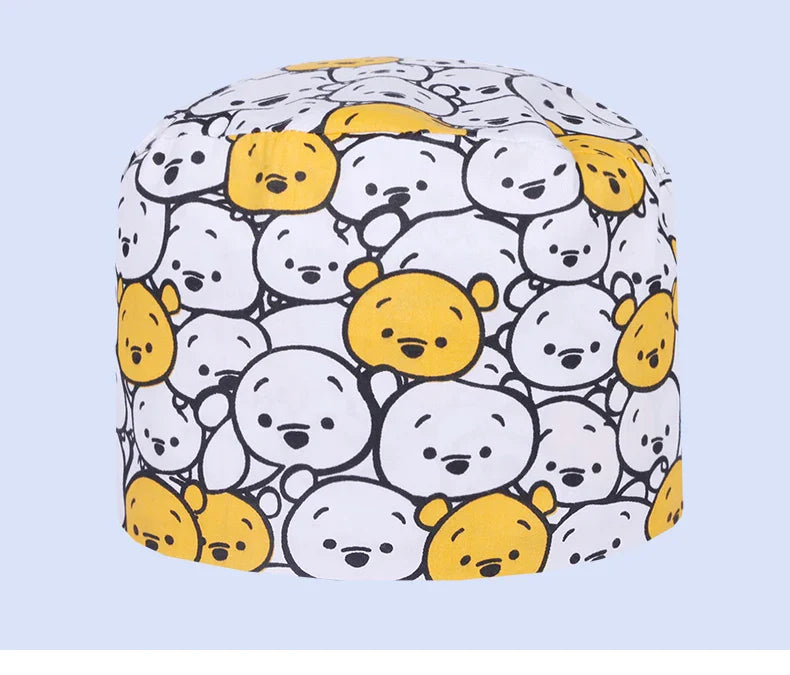Gorros Quirúrgicos con Estampado de Osito para Cabello Largo