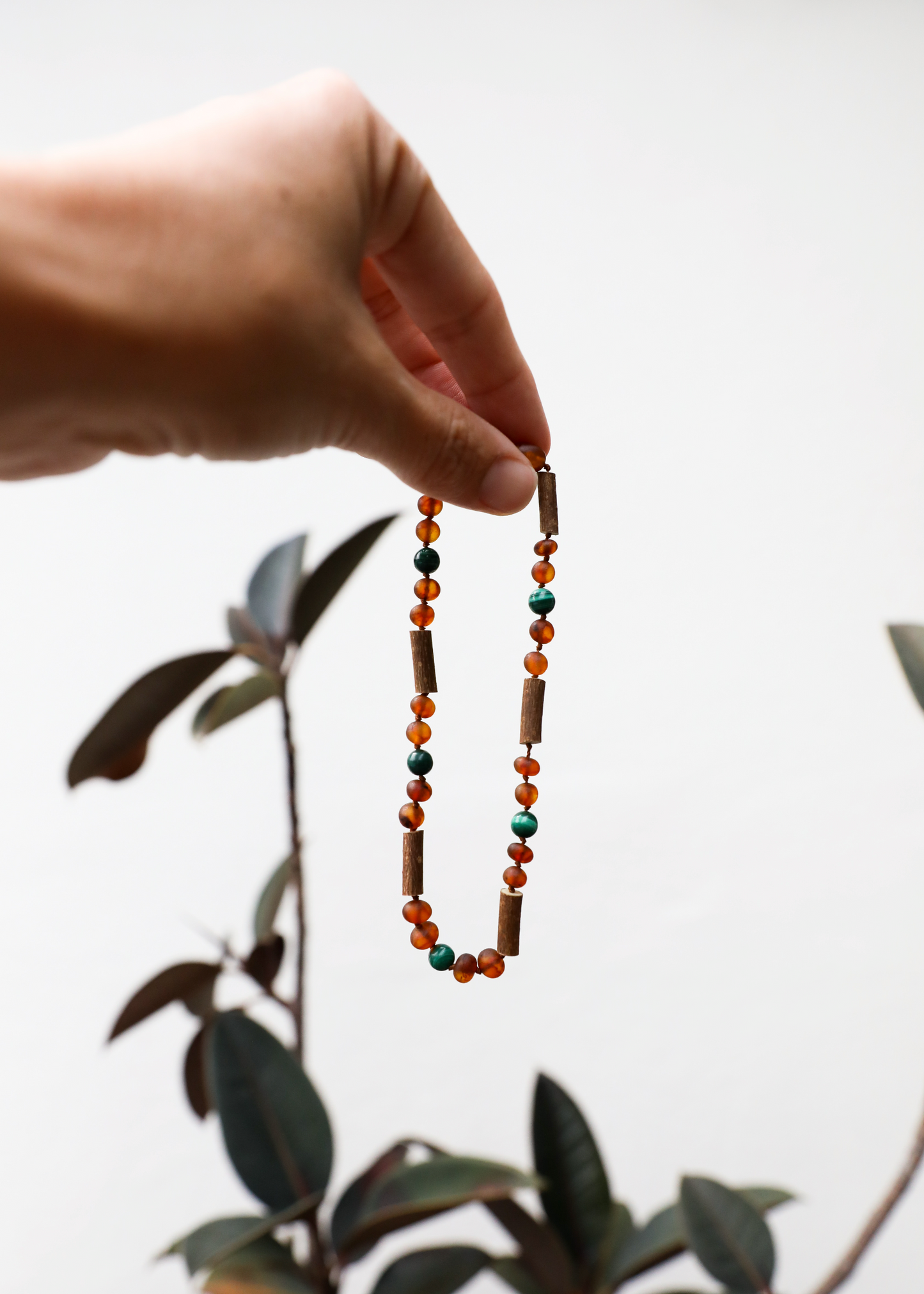 Hazelwood Raw Cognac Baltic Amber & Malachite Necklace