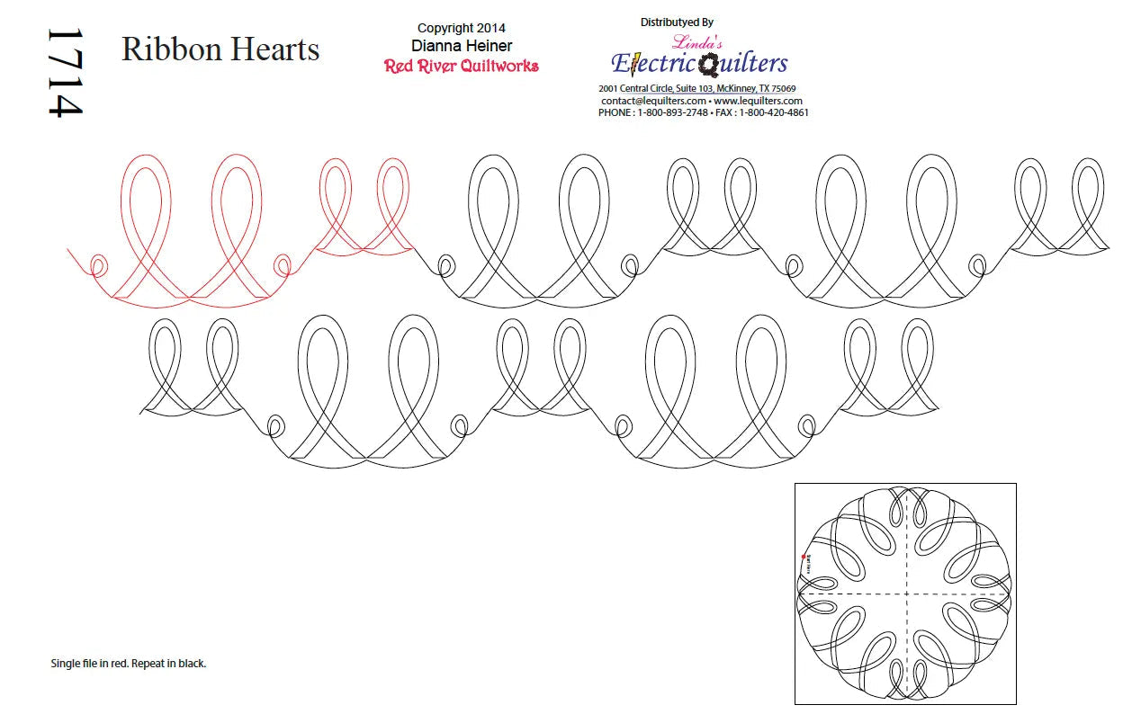 1714 Ribbon Hearts Pantograph - Elegant Sewing Pattern