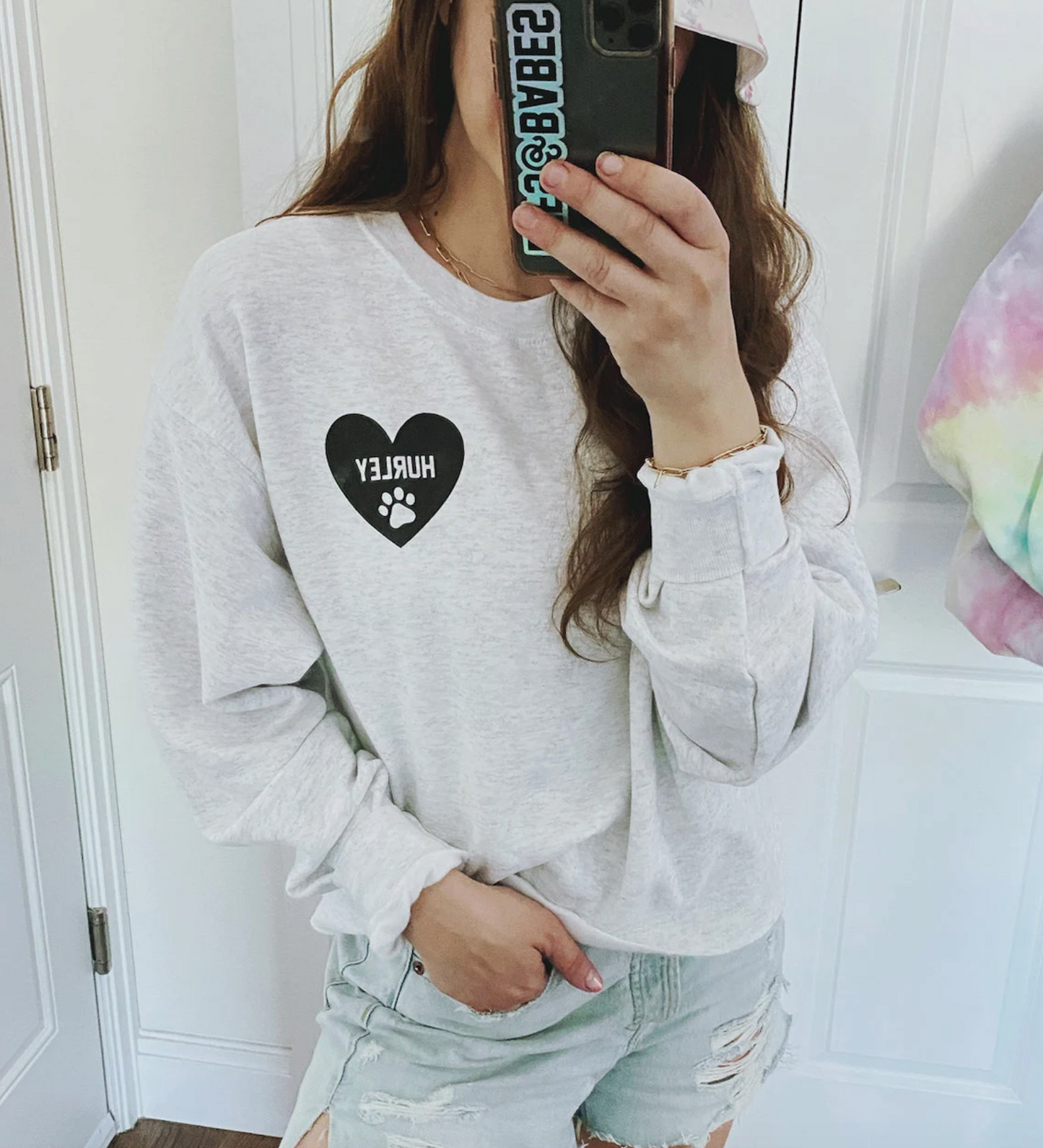 Sweatshirt Heart U Most Gris avec Imprimé de Patte Personnalisé