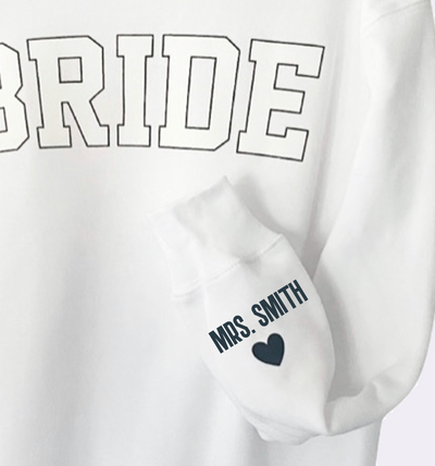 Personalized Bride Sweatshirt with Heart Detail