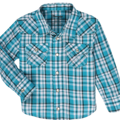 Wrangler Teal Plaid Button-Up for Infants - Korvel