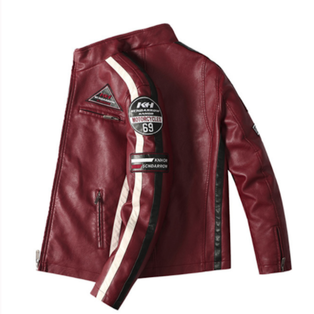 Chaqueta de Cuero Vegano para Hombre Estilo Biker con Insignias