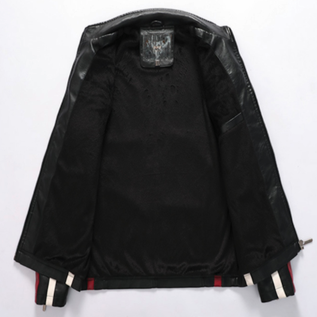Chaqueta de Cuero Vegano para Hombre Estilo Biker con Insignias
