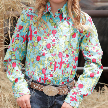 Vibrant Lime Green Cactus Button-Up for Girls | Cruel Girl - Korvel