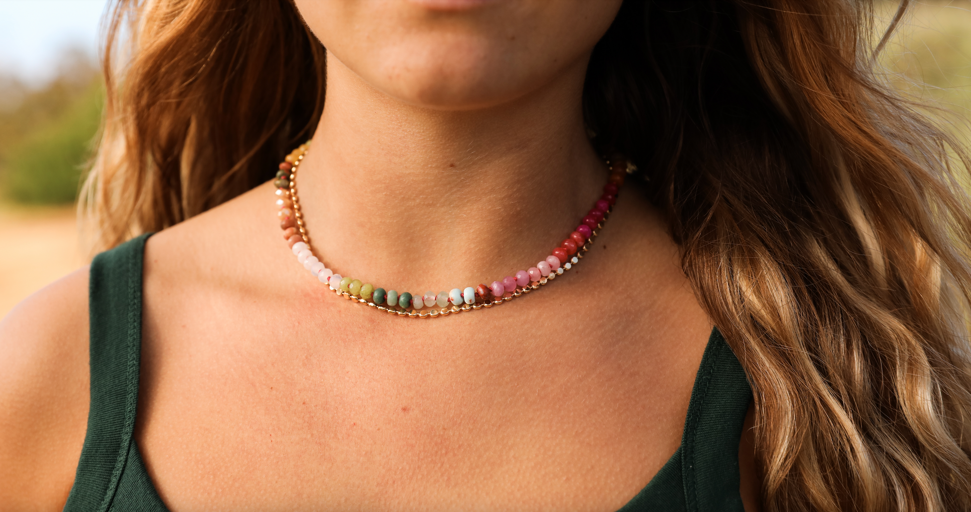 Natural Gemstone Necklace + 14k Gold Filled Toggle : Sandbar - Korvel