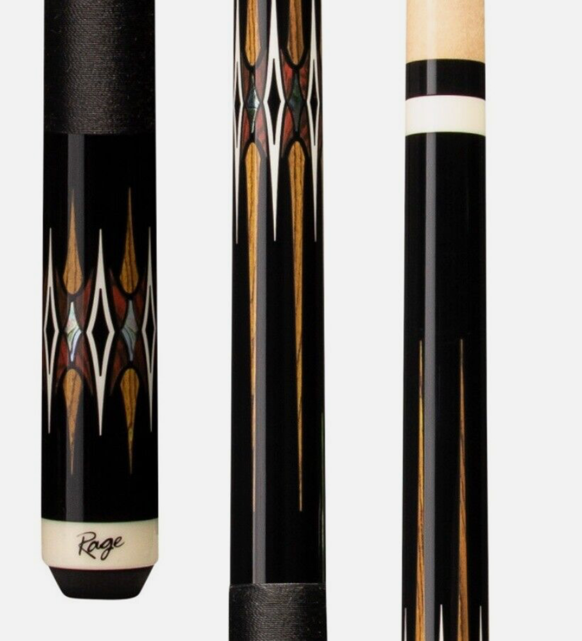 Hidden Shadows Cue - Black with Bocote, Cocobolo/Mother-of-Pearl Graphic, Black Nylon Wrap - Korvel