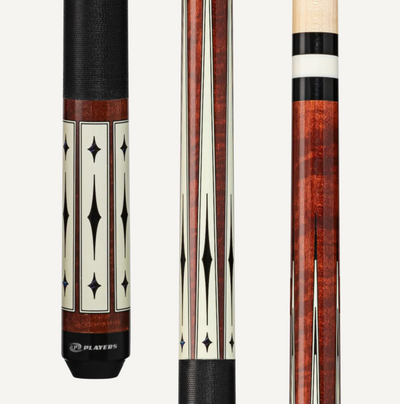 Premium Curly Maple Cue with Striking White/Blue Diamond Inlays and Black Linen Grip - Korvel