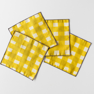 Bright Yellow Linen Cocktail Napkins - Set of 4