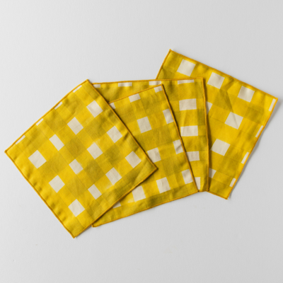 Bright Yellow Linen Cocktail Napkins - Set of 4