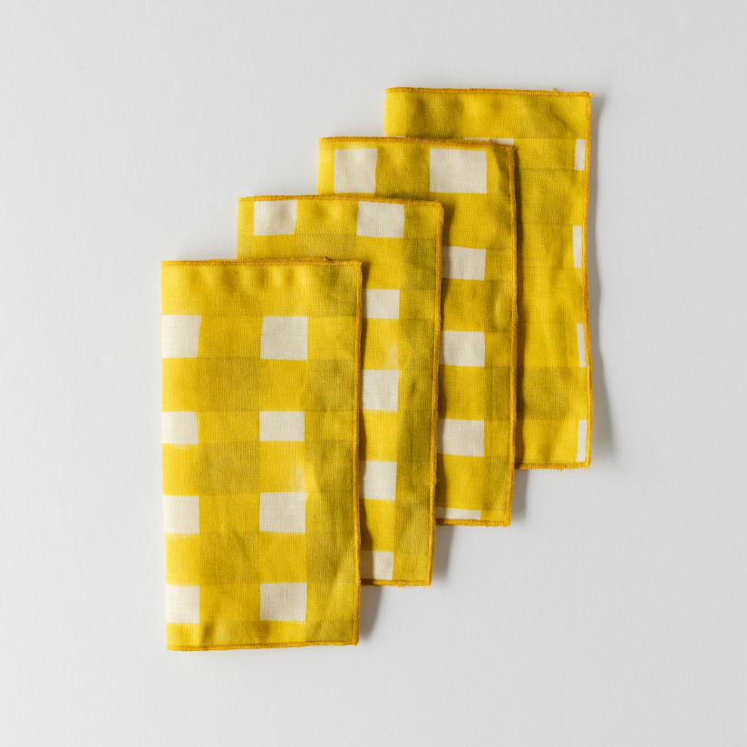 Serviettes de cocktail en lin jaune vif - Ensemble de 4