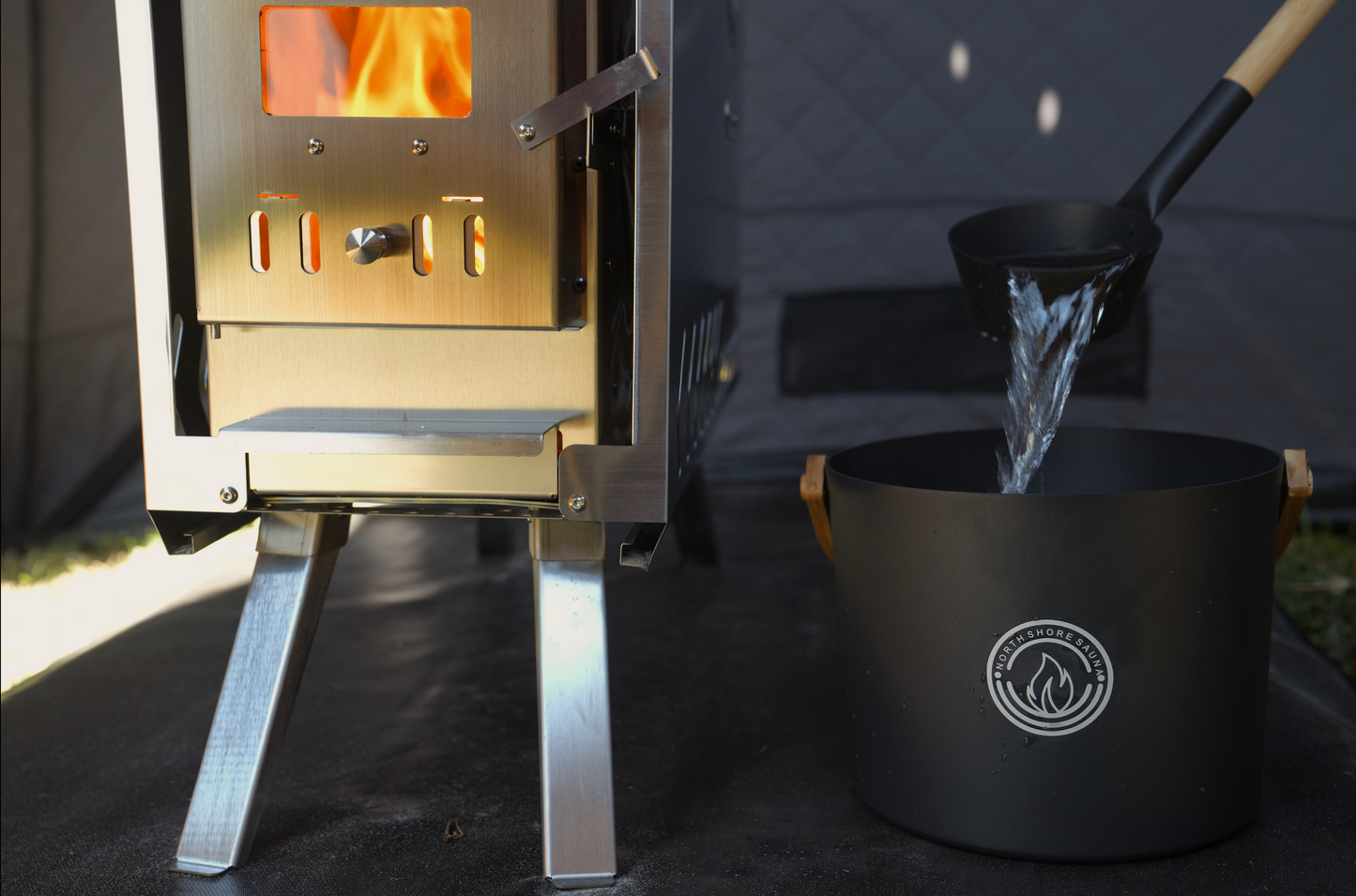 5L Black Aluminum Sauna Bucket and Ladle Set with Elegant Bamboo Handles - Korvel