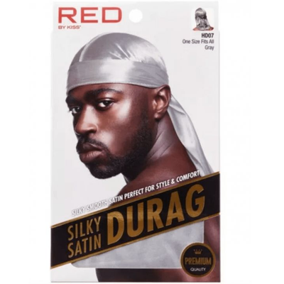 Red By Kiss Premium Silky Satin Durag - Gray Extra Long Tails