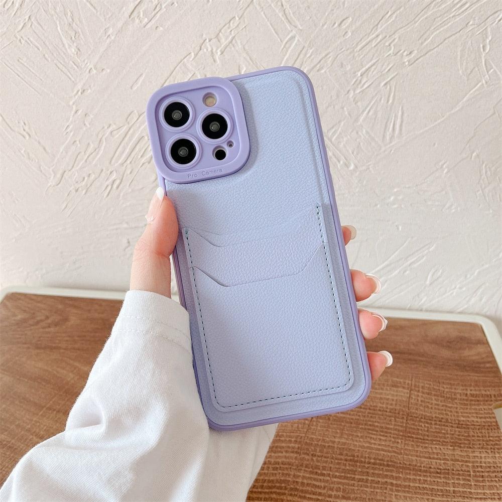 Funda de Cartera de Silicona Cuadrada de Cuero de Lujo para iPhone