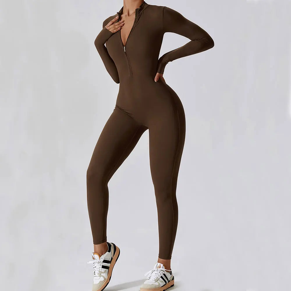 Premium Long Sleeved Yoga Jumpsuit with Zipper