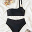 Metal Buckle One Shoulder Bikini Set