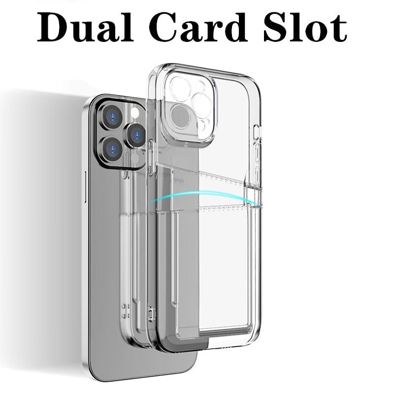 Coque de téléphone transparente antichoc avec double emplacement pour cartes pour iPhone