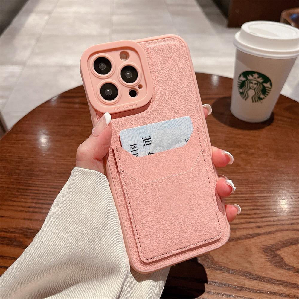 Funda de Cartera de Silicona Cuadrada de Cuero de Lujo para iPhone